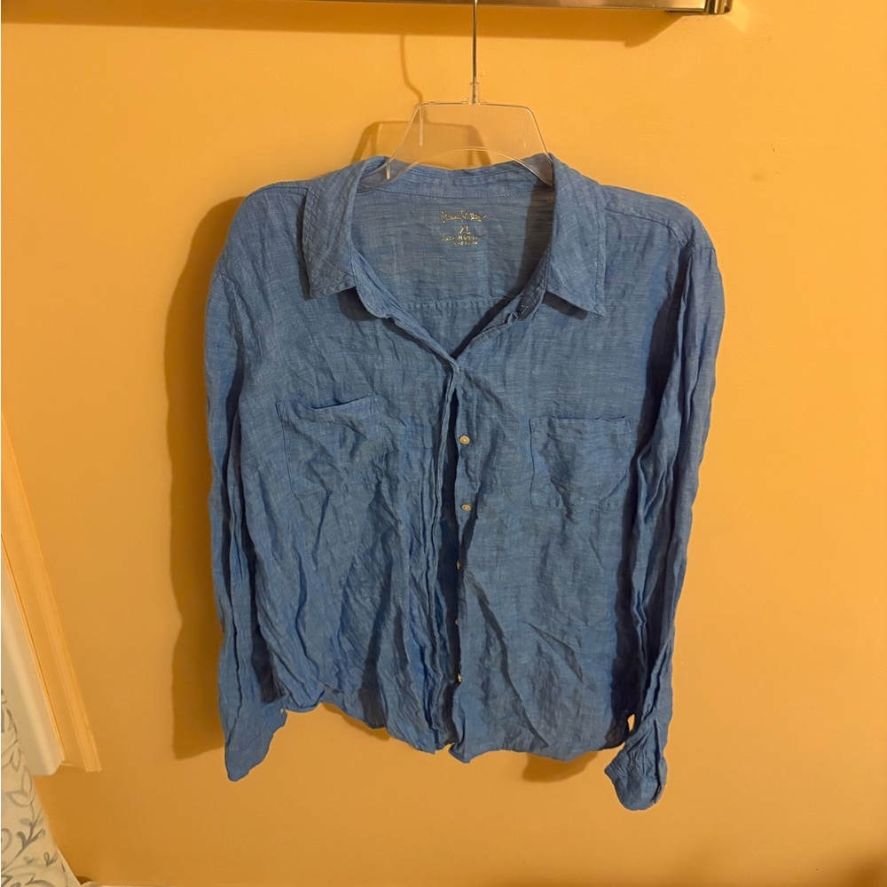 Lilly Pulitzer Sea View Button Down Linen Shirt in Blue - Picture 5 of 9
